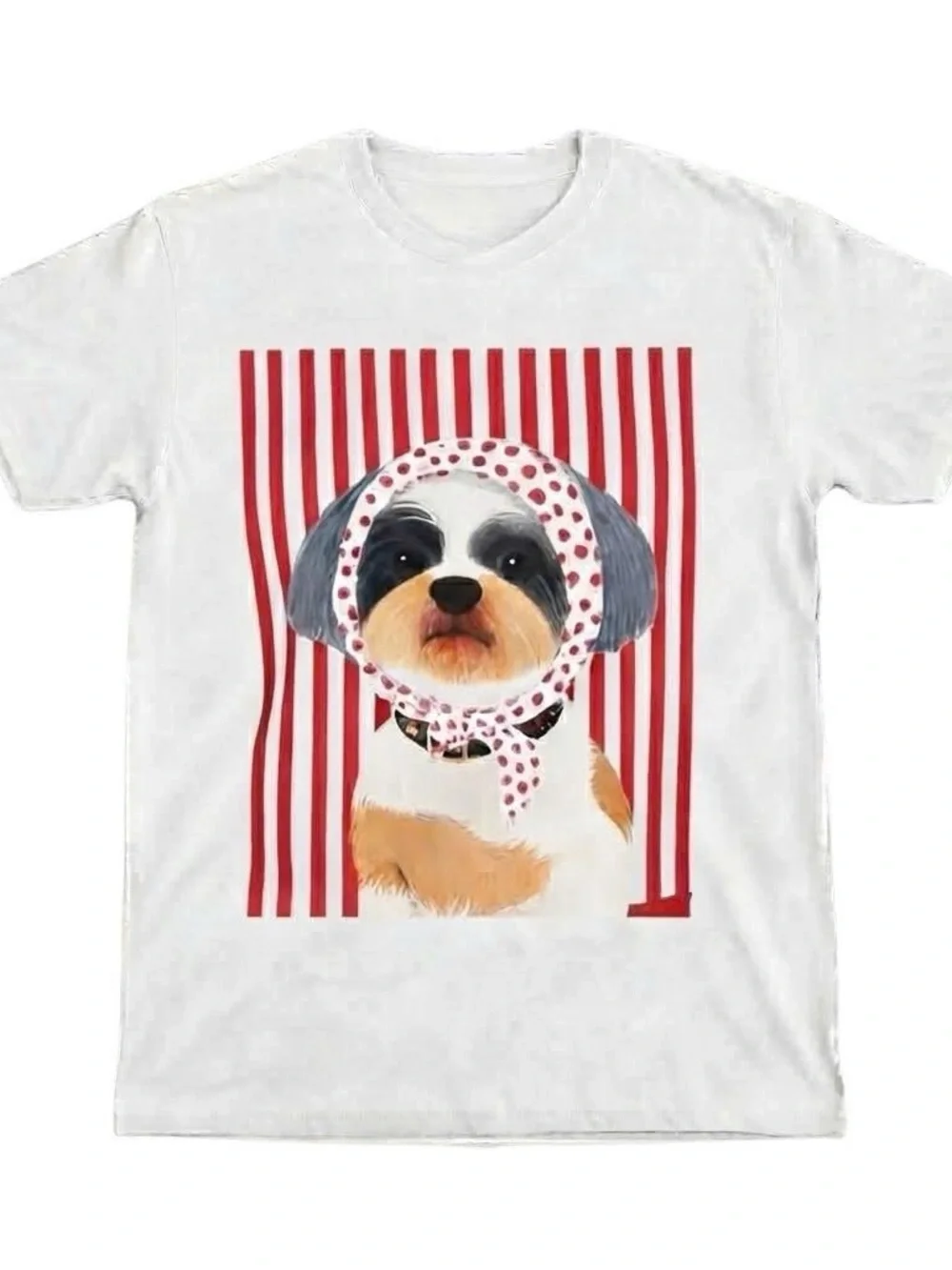 White Dog Graphic Tee with Red Accents - Pet Lover Shirt